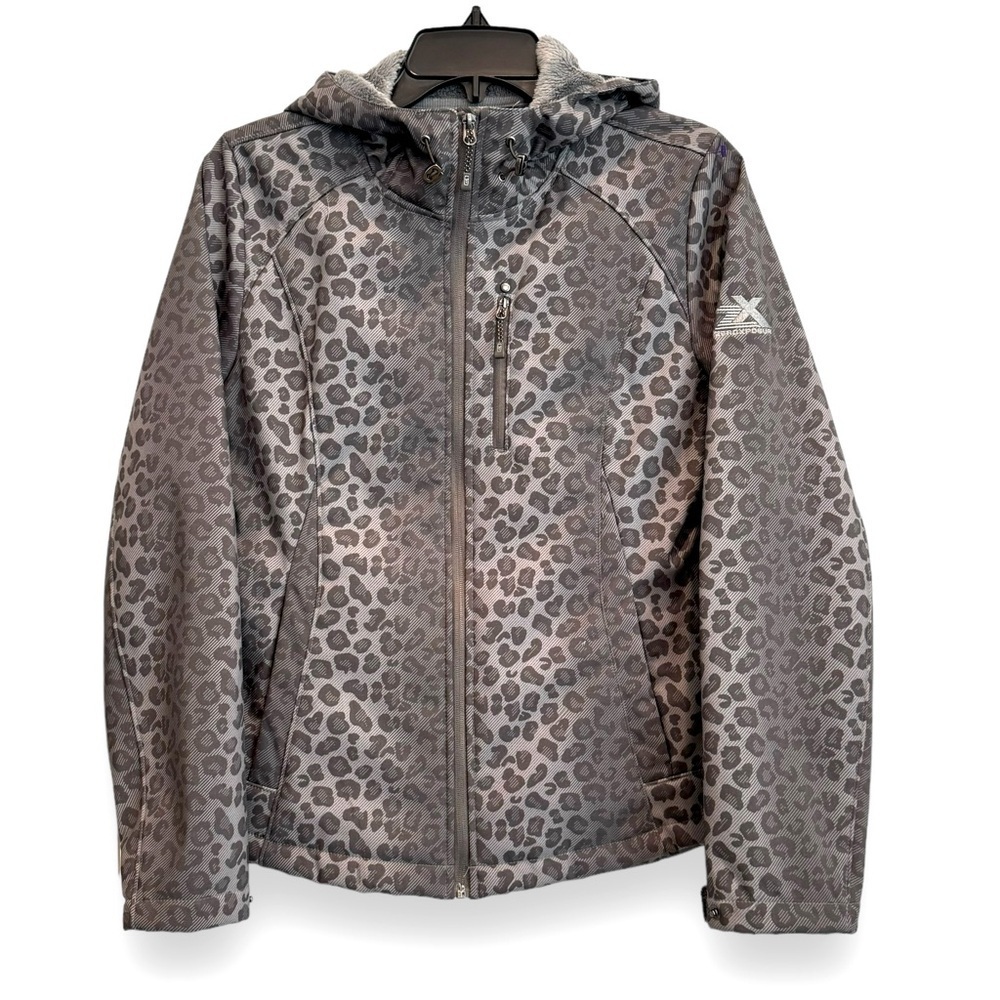 ZeroXposur Size M Black/Gray Leopard Print Fleece Lined Hooded Jacket EUC